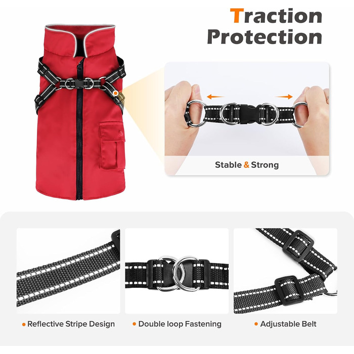 Зимовий теплий куртка для собак середнього розміру, червоний, бавовна, водонепроникний, з жилетом, світловідбиваючий
