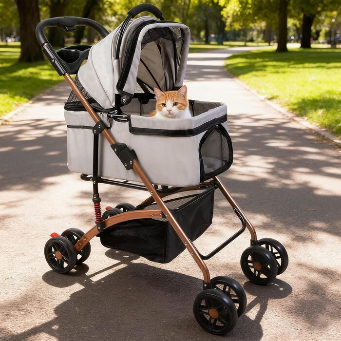 Візок для собак 3 в 1, складний, для маленьких собак та котів, знімний кошик, сітчасте вікно, оксфордська тканина, до 20 кг (Сірий)