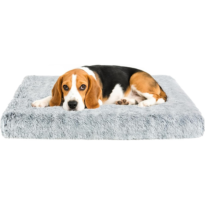 М'яке ортопедичне ліжко для собак середніх порід знімний, пральний чохол, собача коробка-ліжко, підтримка з пінополіуретану, плюшевий килимок з антиковзною основою (Сірий, 91,4 x 61 см)