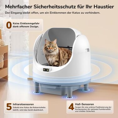 Автоматичний лоток для котів Katzenklo з самоочищенням, з датчиком безпеки та керуванням через додаток, великий об'єм, антизажим, відкритий тип