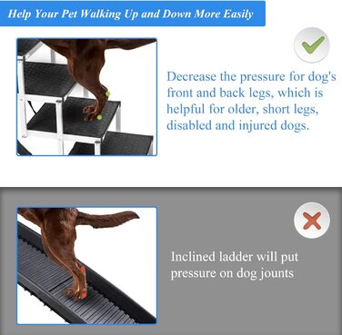 Рампа для собак великих порід, легка сходи для собак до 68 кг, складана алюмінієва рампа з неслизькою поверхнею для ліжок, вантажівок, авто та SUV, 4 сходинки