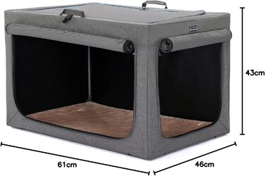 Клітка для собак Petsfit, переносна, сіра, розмір S (61x45x43 см), з м'якою підстилкою та сумкою для зберігання