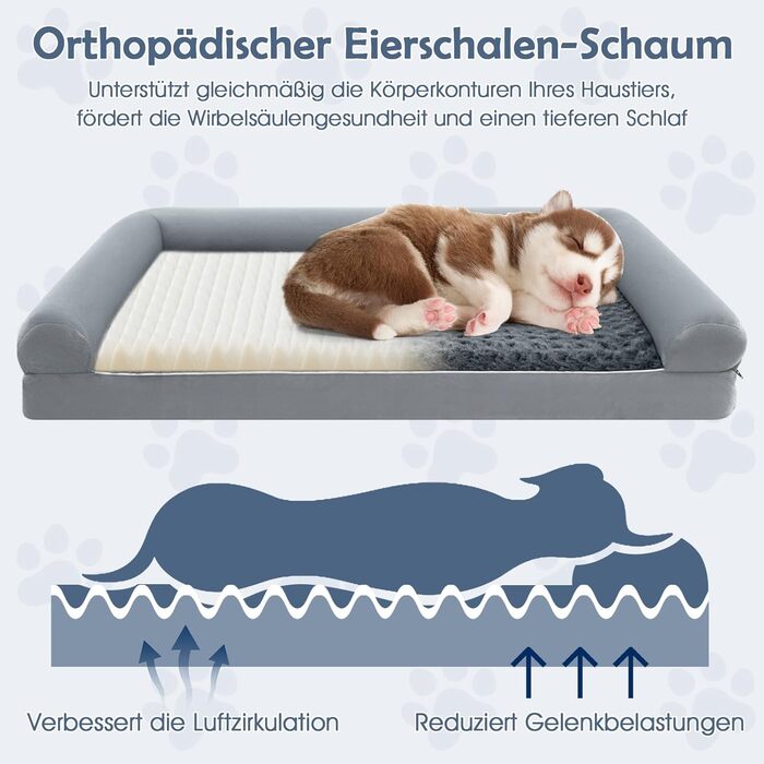 Ортопедичне ліжко для собак Costway великого розміру, диван-ліжко з подушкою, пінопласт, знімний та пральний чохол, підняті бортики, диванчик для великих та середніх собак, сірий (113 x 89 x 18 см)