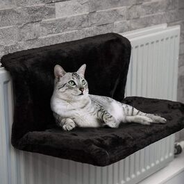 Підвісна лежанка-грілка для котів Fyeme: м'яка, плюшева, на металевому каркасі, для будь-яких радіаторів (чорна)