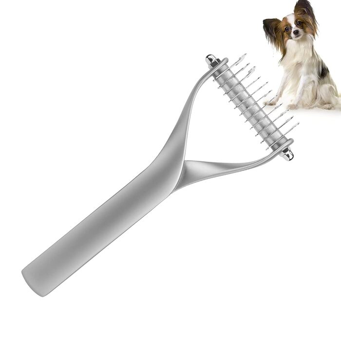 Щітка для собак та котів з довгим волоссям, 2-стороння, для видалення підшерстка, розплутування, з цинкової сплави, довговічна, для бережного догляду за шкірою, ефективна проти ковтунів та відмерлого волосся (S) Срібна
