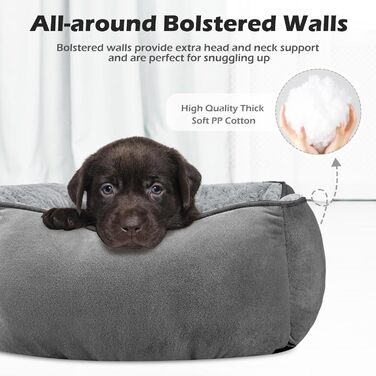 Ортопедичне собаче ліжко INVENHO, прямокутне, миюче, м'яке, з антиковзною основою, XL (35'x 25'x 9'), сірий