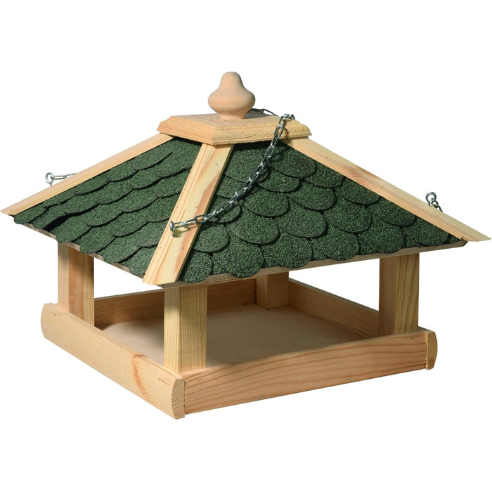 Годівниця для птахів Dobar® 44256e з масивного дерева з бітумним дахом, для саду, тераси, балкону, 39 x 39 x 30 см, зелена