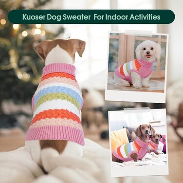 Теплий пуловер для собак Kuoser, рожевий, M - тепла флісова одіяг для собак маленьких та середніх порід на зиму