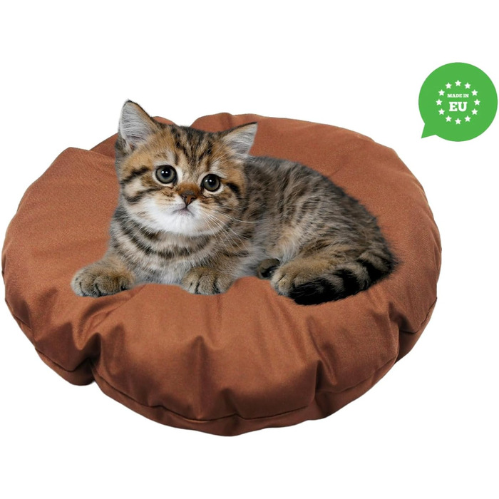 Кругла подушка для собак та котів, ⌀ 60 см, коричнева - ліжко для тварин, килимок, матрац, придатна для перенесення, миється
