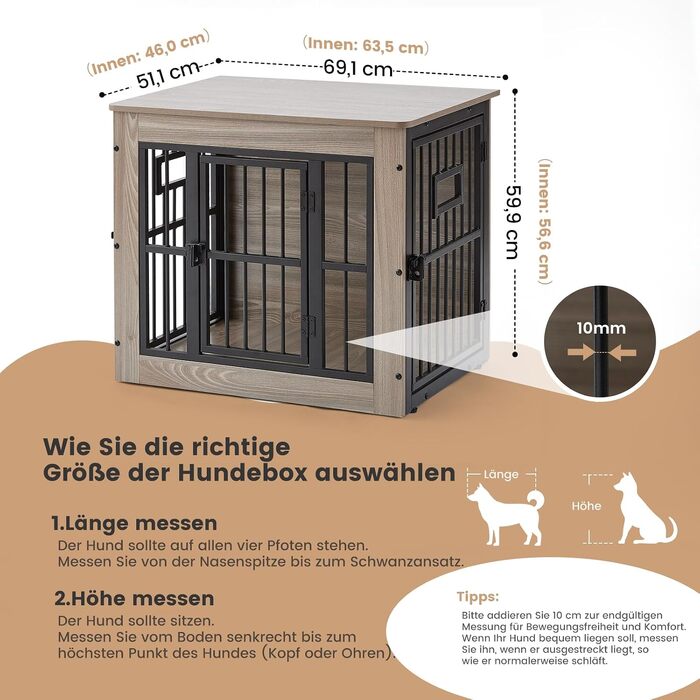 Меблі-клітка для собак Gardner Pet, закритий будинок-вольєр для дому, світло-сірий, 69x51x60 см