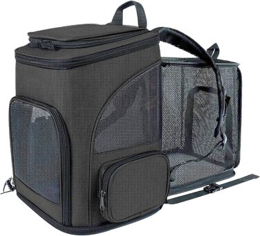 Рюкзак-переноска для котів RASTKY, складана переноска для тварин, міцна переноска для собак та малих тварин до 8 кг, ідеально підходить для візитів до ветеринара, прогулянок у парку, сірий (чорний)