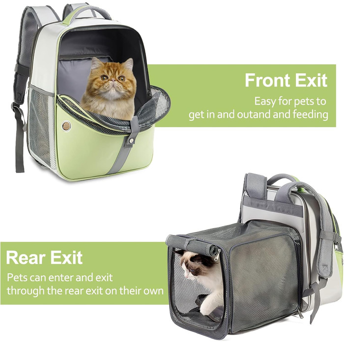 Рюкзак-переноска для тварин Galatée, розширюваний, для котів та маленьких собак (зелений)