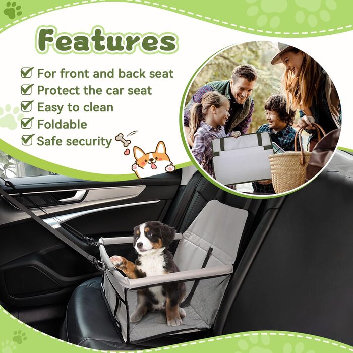 Автомобільний лежак для собак, міцний, з оксфордської тканини, дихаючий, з можливістю прання, складаний, сірий, 40x32x24 см