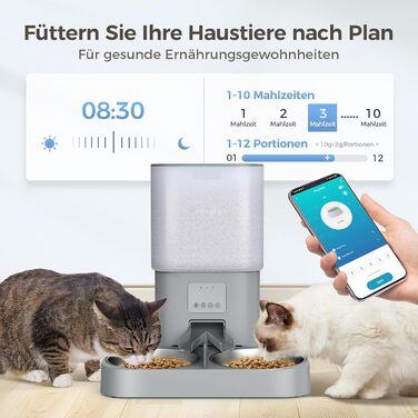 Автоматична годівниця для котів Grandtail 2.4G WiFi з керуванням через додаток, 6 л, сухий корм, BPA-free, з осушувачем, голосовим записом, подвійним живленням