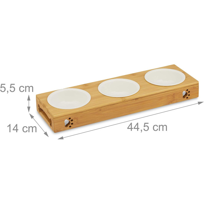Набір мисок для котів та собак Relaxdays 3 шт. з бамбука та кераміки, для води та корму, миюча посудомийна машина