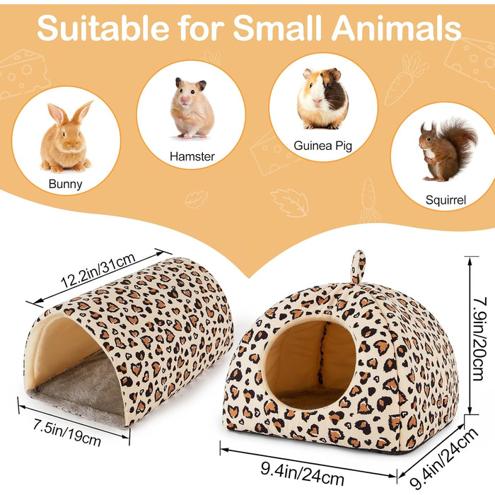Будиночок та тунель для морських свинок Hedgeink – затишний дім та іграшки для кроликів, морських свинок, хорягів та інших дрібних тварин (коричневий леопардовий принт)