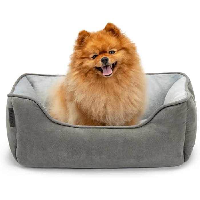 Ліжко для собак Lionto 2-в-1 з м'яким входом, зручне лежання для собак та котів, 60x50 см, подушка для собак у легкому догляді з ефектом замші, сірий L 60 x W 50 x H 22 см Темно-сірий/Світло-сірий