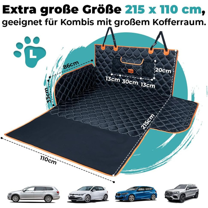 Захисна підстилка для багажника автомобіля KYG для собак, стежка захисна підстилка та ковдра для собак з захистом бокових панелей та краю завантаження – Водонепроникна, стійка до подряпин, для автомобіля та універсалу, Extra Long, 110x215 см