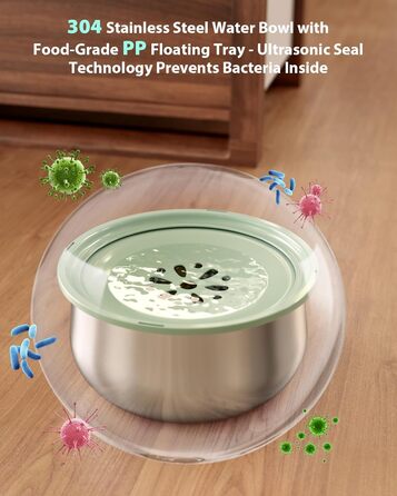 Миска для води для собак Stouchi, не розливається, нержавіюча сталь, велика місткість, повільний диспенсер води, антиковзаюча, для подорожей, зелений колір