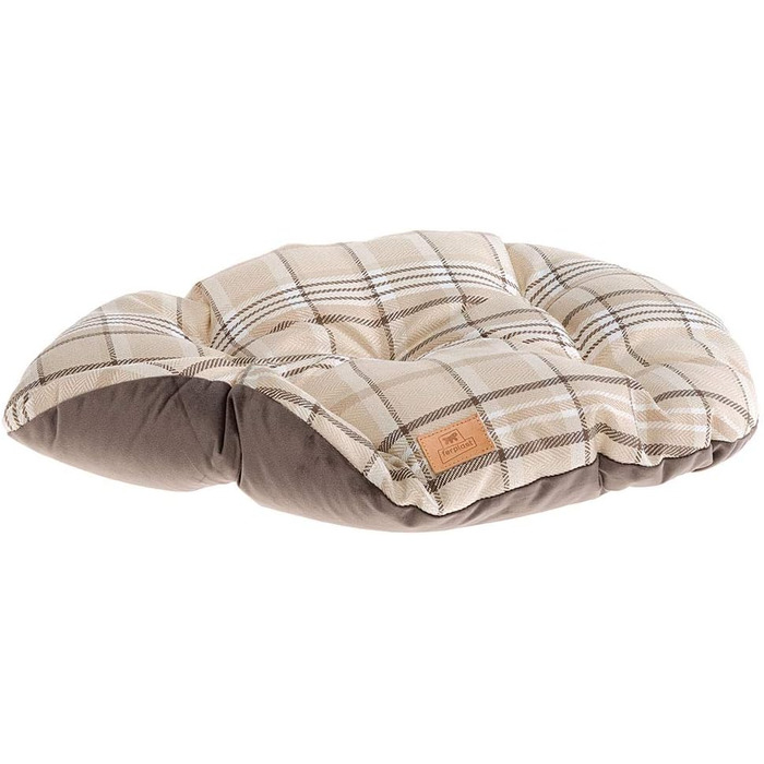 Подушка для собак та котів Ferplast SCOTT 45/2, двостороння, шотландський принт, м'який велюр, коричнева, 43 x 5 x 30 см