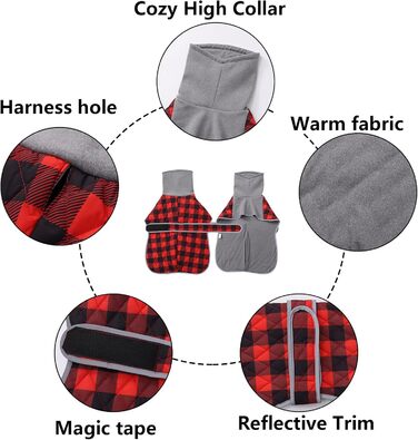 Водонепроникний термо-чохол для собак Warmer, степний, рожево-клітинчастий з флісовою підкладкою, з отвором для шлейки, для собак маленьких, середніх та великих розмірів (X-Small, червоний)