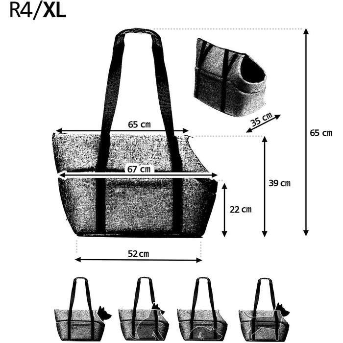 Сумка-переноска для собак BOUTIQUE ZOO XL (до 15 кг) – велика переноска для собак та котів – м'яка, складна, пральна – 52×35×39 см – (52 x 35 x 39 см, Деним)