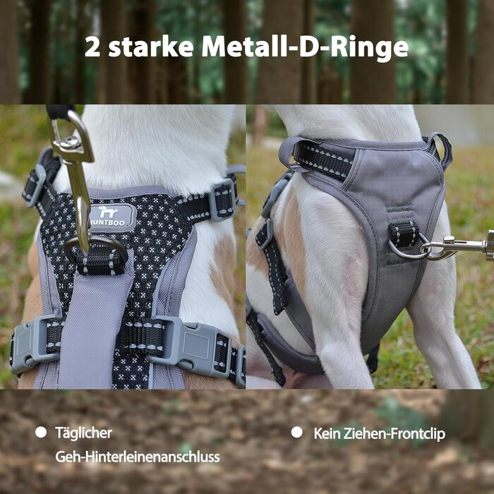 Шлейка Huntboo для собак - запобігання вириванню, шлейка від паніки, світловідбиваюча шлейка з ручкою, регульована шлейка для собак маленьких, середніх та великих порід (Чорний, S)