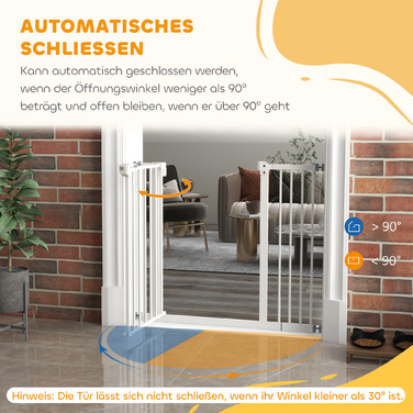 PawHut Door Gate Gate, Шлагбаум, 74-80/87-94 см, Сходові ворота для домашньої тварини, Ворота для собаки в т.ч. різні надставки, Захисні ворота без свердління, Метал, Пластик, Білий | Аосом