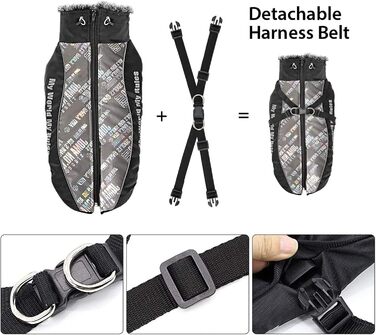 Водонепроникний собачий одяг PETCUTE для маленьких собак, з відбиваючими елементами, регульований, зимова куртка для собак з шлейкою, вітронепроникний, сірий (2XL)