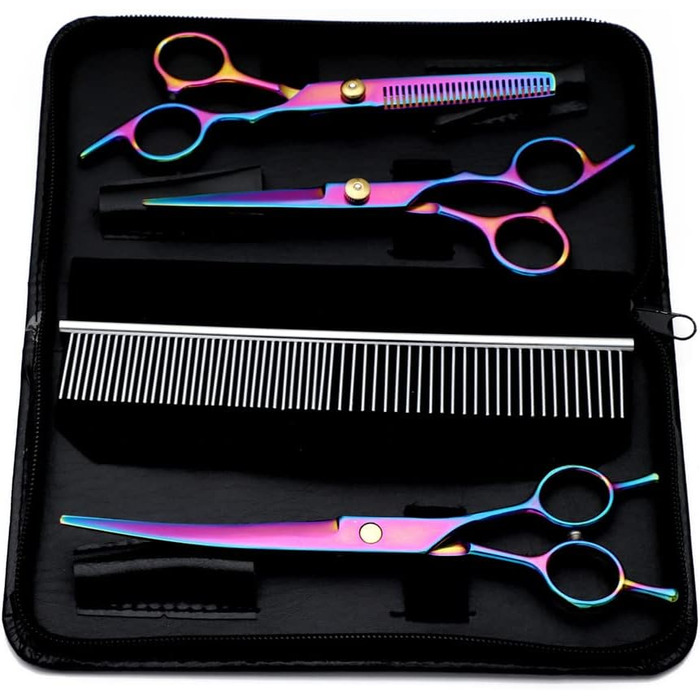 Набір професійних ножиць для грумінгу собак та котів: ножиці для вирівнювання, ножиці з прямим лезом, гребінець для догляду за шерстю