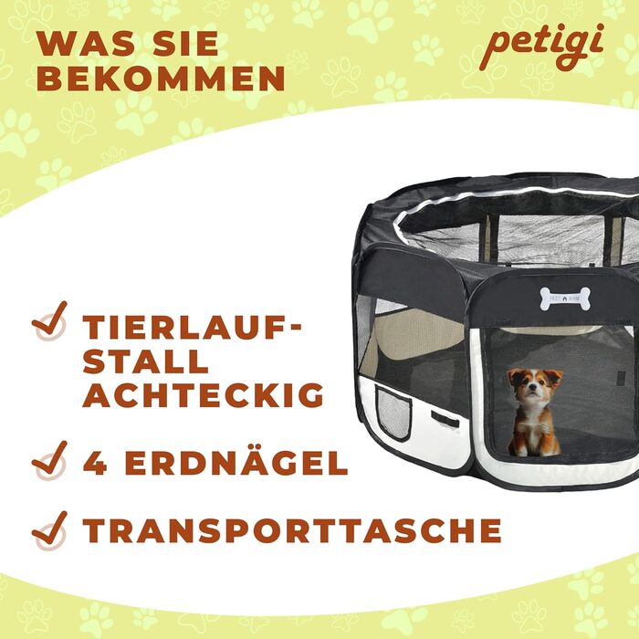 Вольєр для цуценят Petigi XL 115x115x65 см, 8-кутний, для собак, котів, гризунів, легкий у догляді, чорний