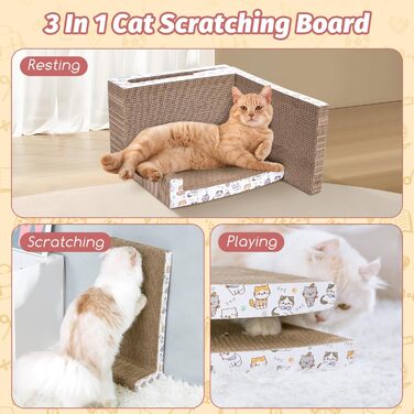 Кігтеточка для котів Nobleza Katze Kratzbrett 3 в 1 з котячою м'ятою, з екологічного картону, 43x24x15 см