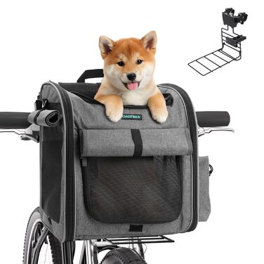 Корзина для собак на велосипед до 10 кг з міцною L-подібною кріпленням Φ80mm, складана, дихаюча, 4-в-1 (рюкзак, сумка через плече, автокрісло), з комфортним подушкою та світловідбиваючими смугами