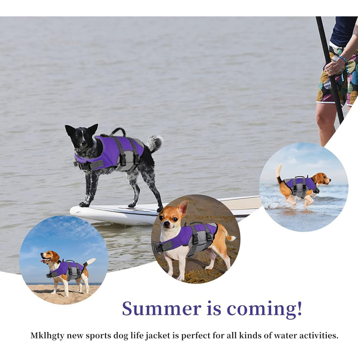 Жилет для плавання собак, світловідбиваючий, регульований. Безпечний жилет для собак з ручкою для рятування, підходить для плавання та катання на човні. Ripstop жилет для собак малого, середнього та великого розміру (Фіолетовий, X-Small)