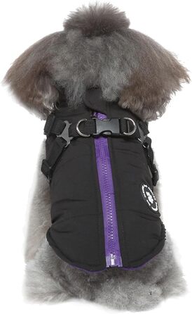 Чорний теплий зимовий одяг для собак XL: теплий жилет/манта з шлейкою, для цуценят, малих, середніх та великих собак