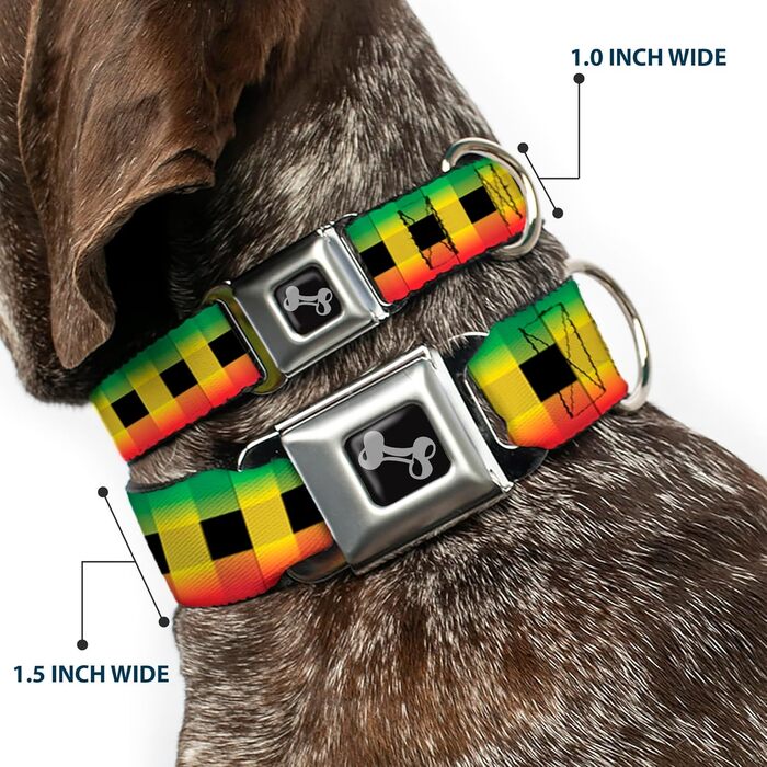 Нашийник Buckle-Down Buffalo Plaid Rasta для собак, кістка, середній, 27,9–43,2 см