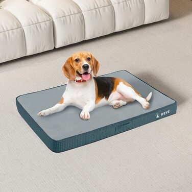 Велике ортопедичне ліжко для собак з гелевою піною-пам'яттю, міцний фланелевий матеріал, знімний чохол та водонепроникний наповнювач, розмір 104 x 74 x 9 см, блакитний колір