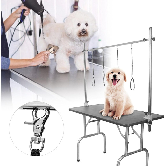 Стіл для грумінгу собак Jonlaki з регулюванням висоти, нержавіюча сталь, з петлею, підставка для грумінгу тварин, для маленьких та середніх собак та котів, 1,1 м