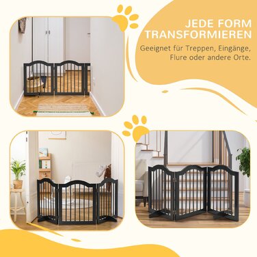 PawHut Dog Gate Плоский, Бар'єр для собак, Захисна сітка, стійка, складна, 154.5x29.5x61см, дерево, чорна