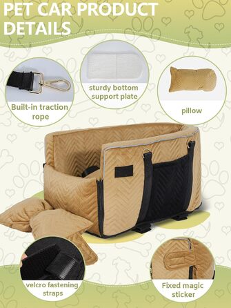 Автокрісло для собак маленьких порід, переноска для собак до 5,9 кг, з м'яким, знімним, миючим подушкою (Колір: Коричневий)