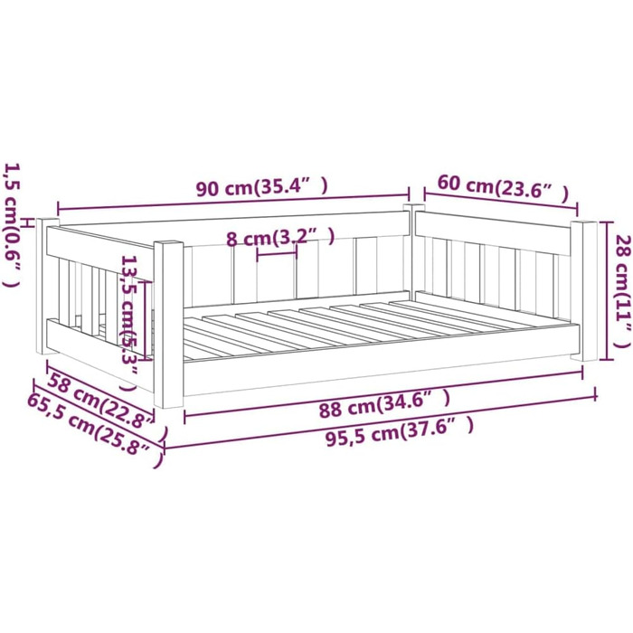 Крісло-ліжко для собак та котів з дерева, 95,5x65,5x28 см, водовідштовхувальне, довговічне