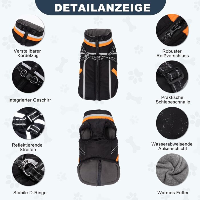 Водонепроникний зимовий теплий накид для собак FeimaX з отвором для шлейки, чорний, S