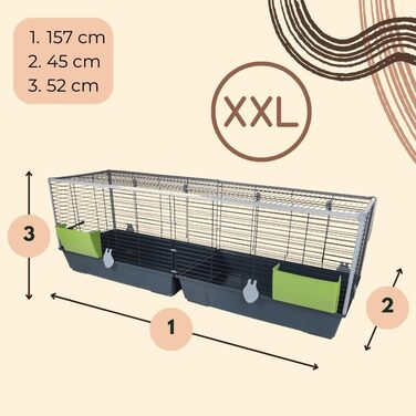 Клітка для кроликів XXL Indoor/Outdoor, 160 см, для морських свинок та кроликів, з годівницею, клітка для дрібних тварин