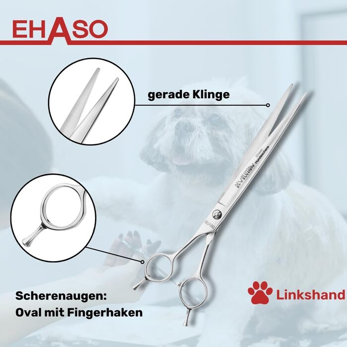 Професійна фреза для собак лівші EHASO | 23 см | Високоякісна сталь з Золінген | Міцна та довговічна