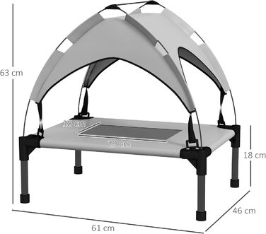 PawHut Підвищене собаче ліжко з балдахіном, ліжко для домашніх тварин, вулична лежанка для собак з дахом, дихаюча, для маленьких та середніх собак, Оксфорд 76 x 61 x 69,5 см (Д 61 x Ш 46 x В 63 см, світло-сірий)