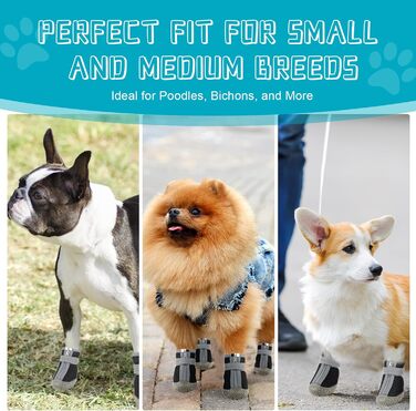 Чоботи для собак, захист подушечок лап, Outdoor, 4 шт. З відбиваючим кріпленням на липучці, дихаючі, регульовані, для малих та середніх собак (Чорний, 5)