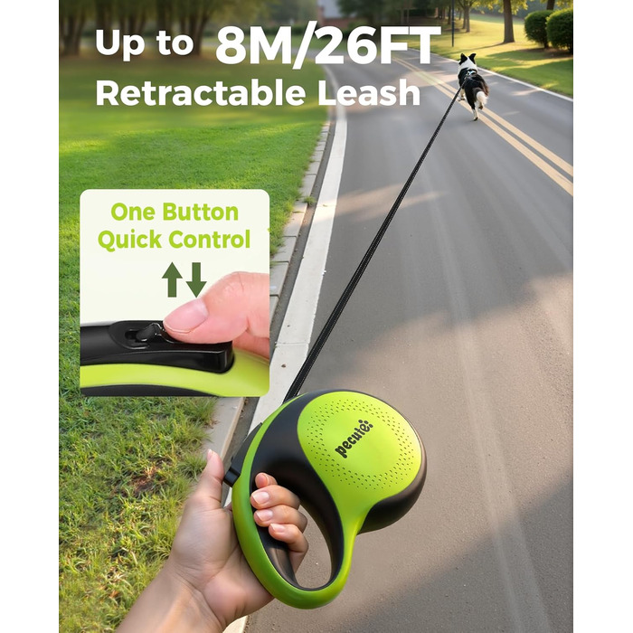 Рулетка для собак Pecute 8м з LED-підсвічуванням, 360° без перекручування, для собак до 50 кг