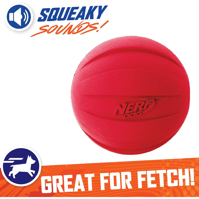 Іграшка для собак Nerf Dog Gummiball з інтерактивним пищиком, легка, довговічна, водовідштовхувальна, 10,2 см, для середніх і великих порід, червона