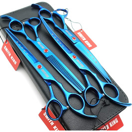 Ножиці для грумінгу собак, прямі та зігнуті, для розрідження шерсті, блакитні