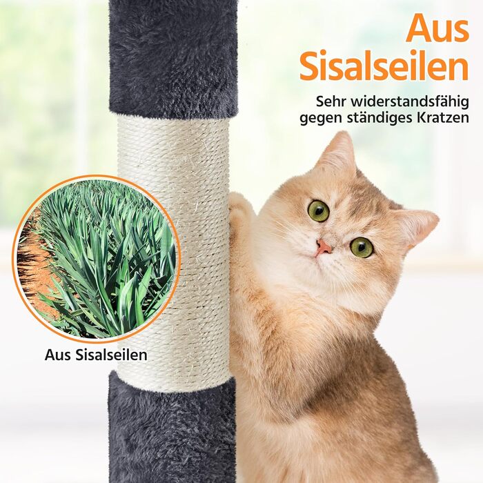 Кігтеточка велика Yaheetech 158 см, Кліматичний комплекс для котів з 3 платформами, 3 стовпчиками для шліфування, 2 будиночками, м'ячиками, сірий